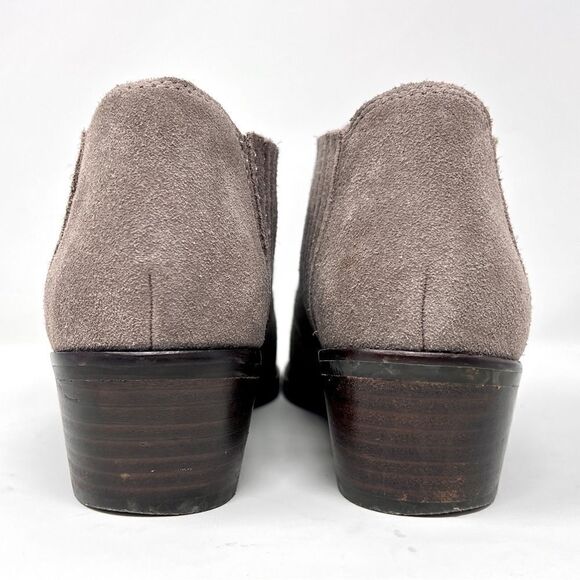 Lucky Brand Folley Taupe Suede Leather Pull On Low Block Heel Bootie 7.5 - Picture 10 of 11